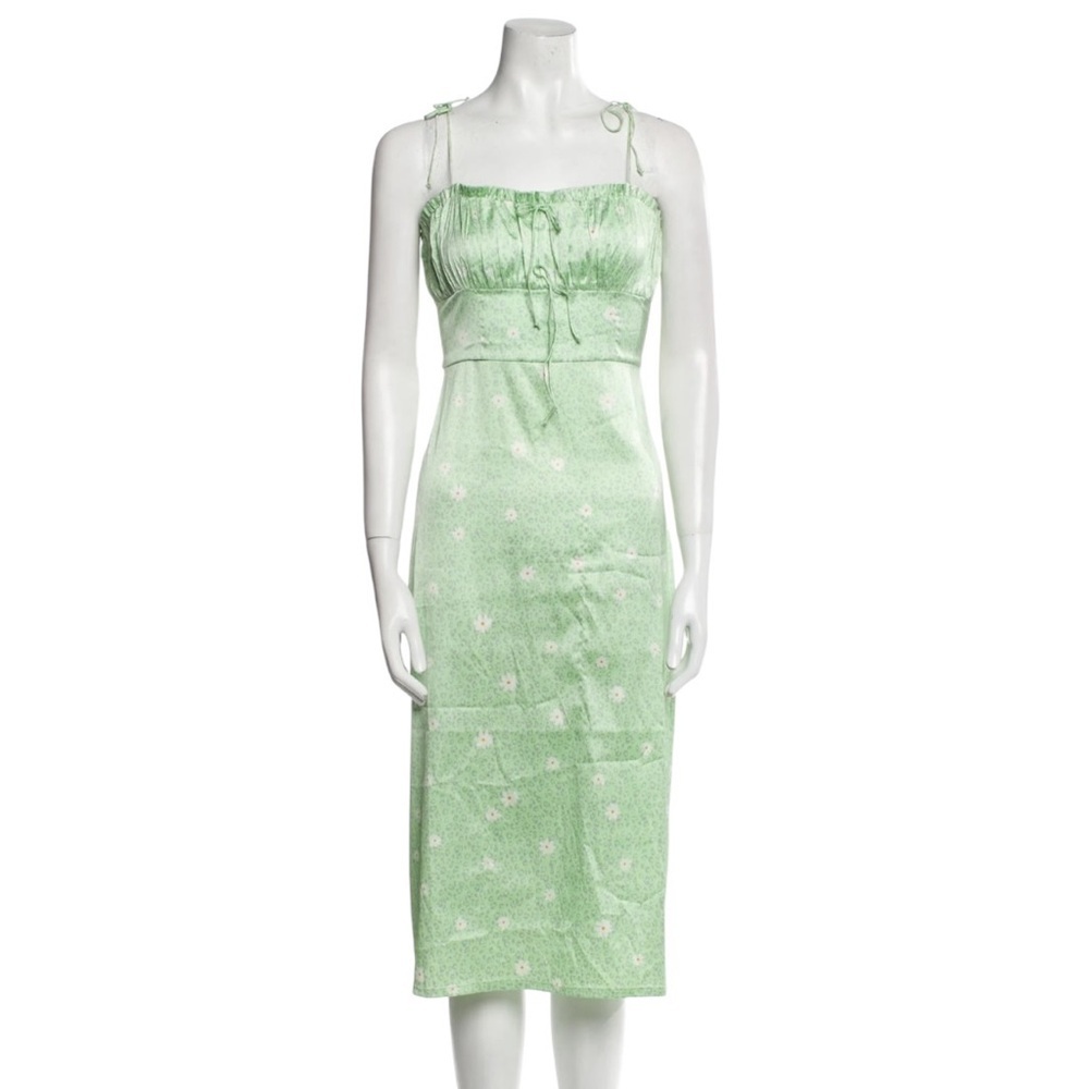 For Love & Lemons Robin Satin Cheetah Midi Dress in Mint Green Size 8/10 - Picture 9 of 16